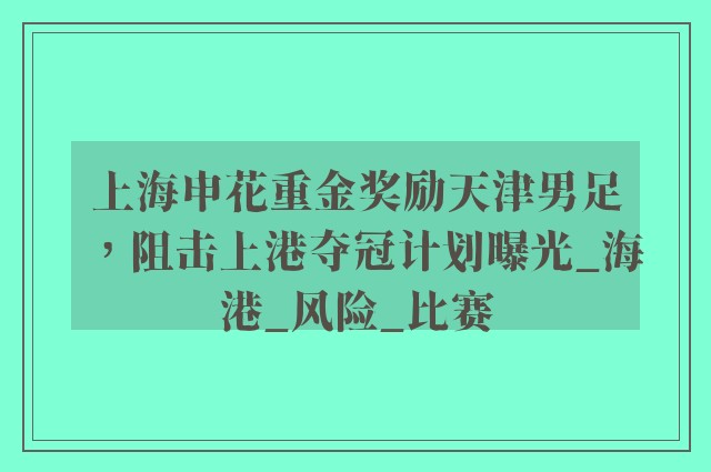 上海申花重金奖励天津男足，阻击上港夺冠计划曝光_海港_风险_比赛